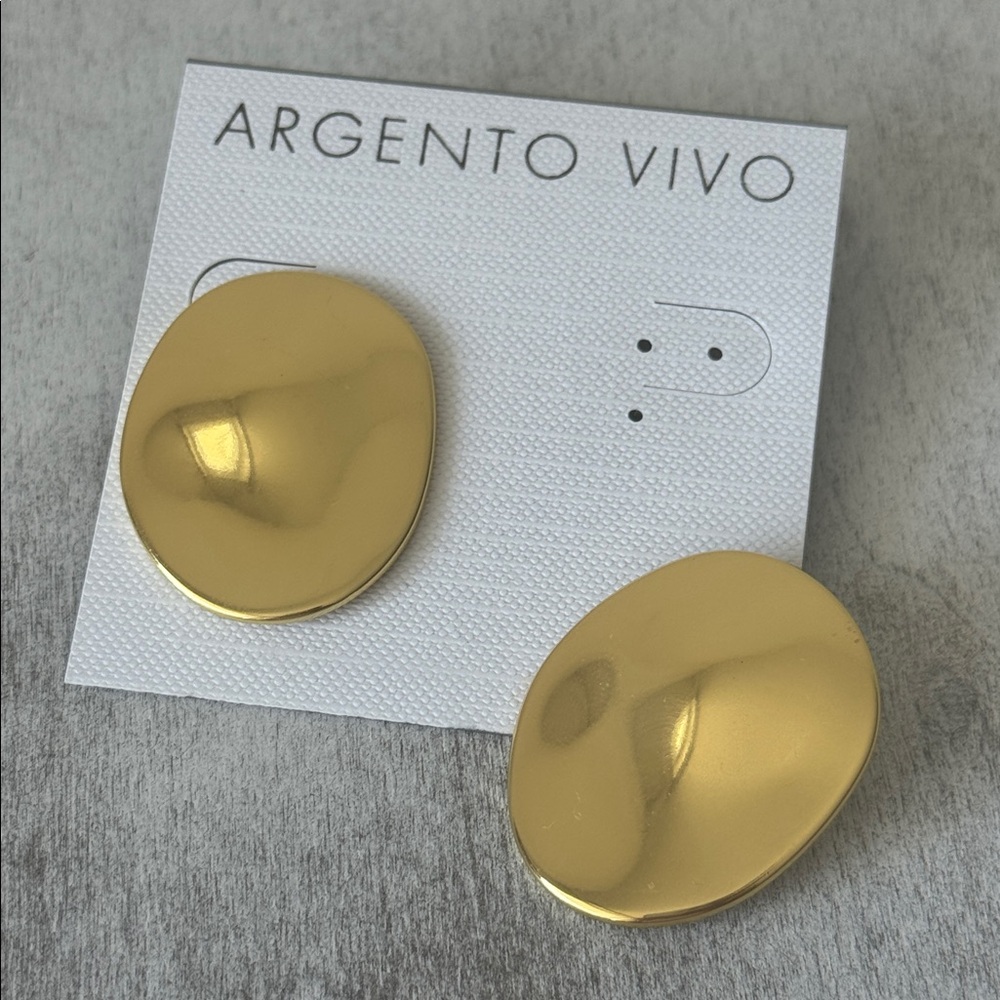 Argento Vivo Waverly Gold Plated Brass Statement Oval Earrings - Picture 5 of 7